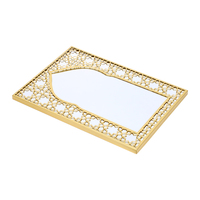 Miroir mural doré avec cadre en treillis géométrique, miroir décoratif de style marocain pour salon/chambre, art mural pour la maison pour le Ramadan