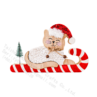 Chat en costume de Père Noël, décoration de Noël en bois, canne à sucre, luge, ornement de table, cadeau de Noël, décoration de la maison
