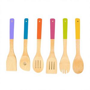 Juego de herramientas de cocina desechables de madera de bambú, 6 piezas, cocina doméstica, antiadherente, resistente a altas temperaturas, cuchara de arroz, mango largo - Product Image 1