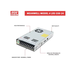 LRS-350-24 - Fuente de Alimentación MeanWell SMPS de 24V 14.6A 350.4W, Convertidor de Corriente Alterna a Corriente Continua con Carcasa Metálica para Aplicaciones Industriales y LED - Product Image 1
