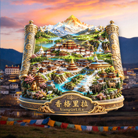 Souvenir de la ville du patrimoine naturel mondial Shangri-La, aimant de réfrigérateur magnétique en métal gaufré 3D, créatif et culturel
