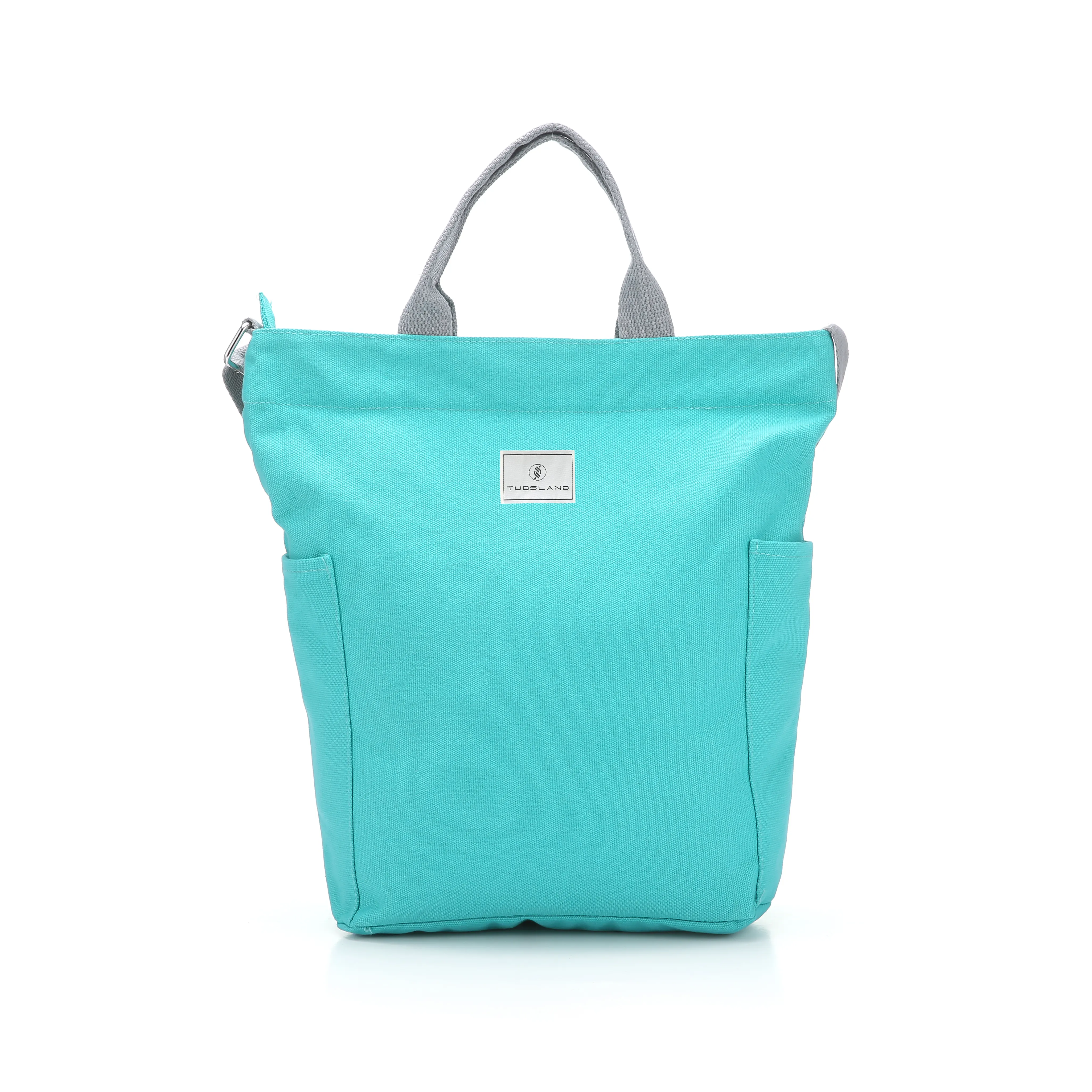 TUOSLAND नई आगमन कैनवास फैशनेबल हैंडबैग कपास ढोना बैग सस्ते थोक पुन: प्रयोज्य कैनवास जेब के साथ कंधे पट्टियाँ