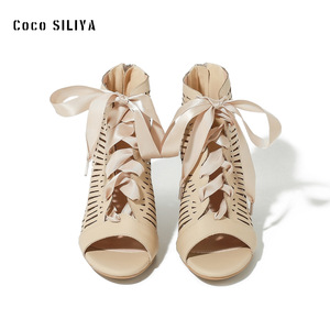 รองเท้าส้นสูงแบบเปิดนิ้วเท้า Coco SILIYA Gladiator ส้นหนา ระบายอากาศได้ดี ประดับโบว์ สวยหรู สำหรับผู้หญิง - Product Image 1