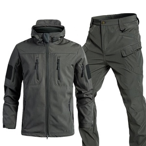 Ensemble veste et pantalon softshell rembourré en polaire multi-poches transfrontalier pour homme, veste tactique imperméable d'extérieur avec capuche et pantalon - Product Image 4
