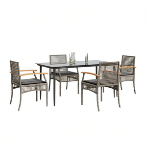 <b>Grey</b> Rattan Garden Dining Set 4 Seater Weather Resistant Outdoor Furniture Contemporary Design Metal <b>Frame</b> - Product Image 1