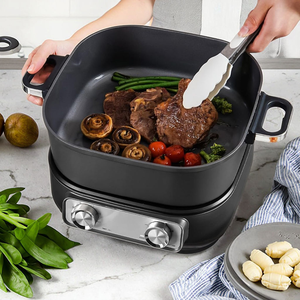 Cuisinière lente <span class=keywords><strong>électrique</strong></span> en acier inoxydable programmable de 4 à 6 L pour la maison, minuterie numérique, couvercle en verre, poignées pliables pour économiser de l'espace, maintien au chaud - Product Image 5