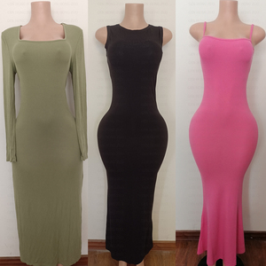2025 Bekleidungs hersteller für benutzer definierte gestickte Logo Frauen Party kleid Baumwolle gerippt dünn langärmlig Frauen Freizeit kleider - Product Image 3