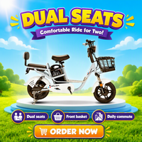 Vélo électrique 48V 12Ah avec batterie au plomb-acide, 350W, 16 pouces, vitesse maximale de 50 km/h, scooter à deux roues avec pédales et panier