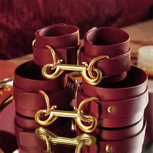 Alfa 7 Uds BDSM Sex Bondage Kit bolso Sexual esposas pulseras de tobillo vendas para los ojos adulto PU cuero restricción conjunto negro/rojo - Product Image 5