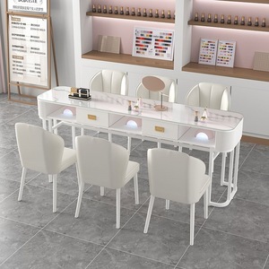 Modern Marble Look <b>Nail</b> Table Salon Workstation Japanese Style Beauty <b>Desk</b> with Drawer - Product Image 3