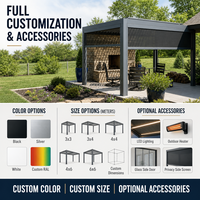Pergola motorisée automatique à lames orientables en aluminium avec capteur pluie-vent, imperméable, pour patio, jardin, villa, usage commercial
