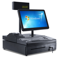 Terminal de point de vente tout-en-un Licon 15,6 pouces avec imprimante thermique intégrée de 58 mm, processeur J1800/J1900 pour utilisation en supermarché et commerce de détail, Windows 7/8/10