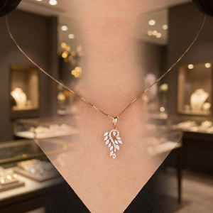 Elegant Leaf Style Diamond Pendant Necklace 18K Solid Gold Romantic Women's Jewelry G Color Pear Cut Natural Diamonds - Product Image 4
