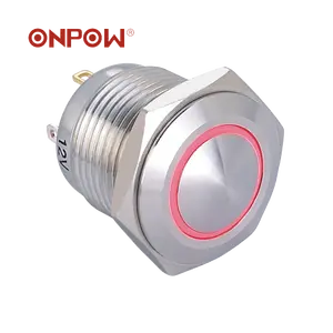 Since 1988 ONPOW CE,ROHS 16mm dome head momentary ring illuminated IP65 push button switch