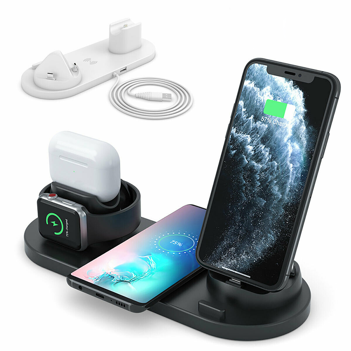 YTGEE 2021 Multi-function 5W 7.5W 10W Fast Charging Dock 6 in 1 Qi Phone Wireless Charger Stand for Mobile Phon Watch Earphone
