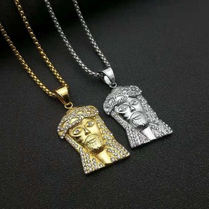 yunnique Stainless Steel Jesus Head Pendant Necklace With <b>Diamond</b> Pave Setting Unisex Gift Jewelry YS200 - Product Image 1