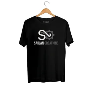 T-shirt à manches courtes pour homme, imprimé graphique noir, logo Sarjan Creations, en coton doux, col rond, décontracté, à porter au quotidien - Product Image 3