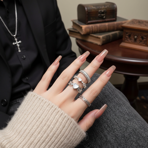 Vendita calda di tendenza gotico da uomo in acciaio inox accatastamento anelli a grappolo croce serpente intarsio con placcatura 18k all'ingrosso - Product Image 3