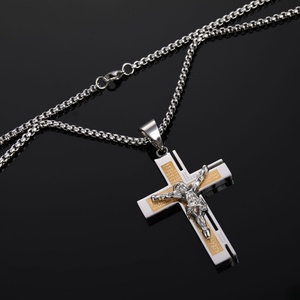 Fashion <b>Mens</b> <b>Silver</b> Chains Engraved Custom logo Jesus Cross Pendant <b>Necklace</b> - Product Image 6