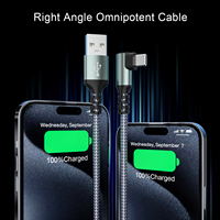 Nilon dikepang 2,4 A pengisian cepat 90 derajat sudut cahaya kabel ning untuk iPhone 13 14