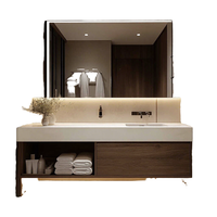 Meuble-lavabo mural moderne en mélamine MDF, structure en acier inoxydable avec miroir