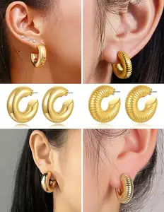 Wholesale Fashion 30mm Alloy Chunky Silver Gold Lightweight Earrings For Women Jewelry Hoop Huggie Ear Stud