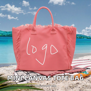 Pink <b>Canvas</b> Bohemian <b>Tote</b> Bag with Fringe Logo Design Large Capacity Open Top Handle Women Casual Daily Use - Product Image 2