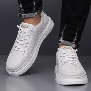<b>White</b> Casual Leather Sneakers Men Thick Sole Low <b>Heel</b> Cushioned Fashion Chunky Shoes Leisure Style - Product Image 3