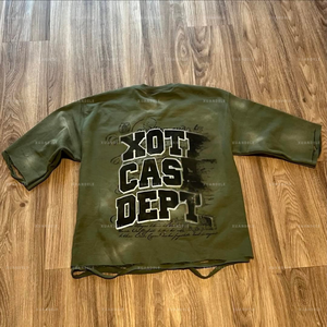 T-<span class=keywords><strong>shirt</strong></span> imprimé Dtg vert <span class=keywords><strong>armée</strong></span> personnalisé 350 g/m² coton éponge français bord brut Streetwear T-<span class=keywords><strong>shirt</strong></span> lavage à l'acide Vintage T-<span class=keywords><strong>Shirt</strong></span> en détresse - Product Image 2