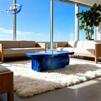 Table basse moderne européenne personnalisable en fibre de verre bleue, durable, avec design de couleur personnalisable, pour salon