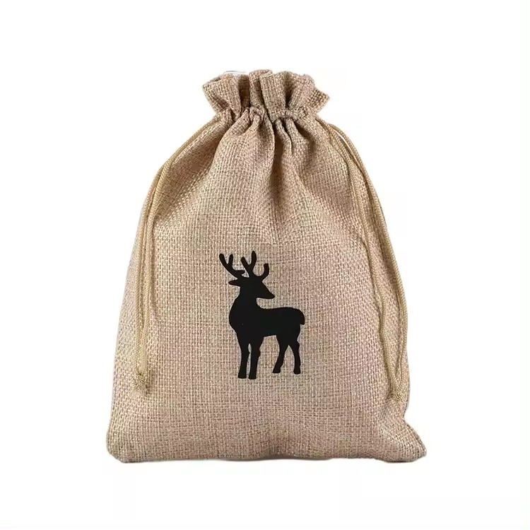 High quality reusable cotton burlap christmas gift drawstring bags for festival