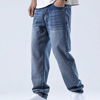 ZY décontracté à rayures délavées lâche couleur unie hommes Jean pantalon logo personnalisé broderie droite Denim Jean Simple plaine Jean pantalon