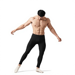 <b>Men's</b> Black <b>Compression</b> Leggings Elastic Waist 85% Polyester Workout Pants Full Length Athletic <b>Tights</b> 180g Solid - Product Image 1