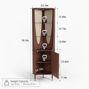 Modern <b>Corner</b> Bar <b>Cabinet</b> Walnut Tall with LED Light Wine Glass Rack Fluted Door Liquor for Living Room - Product Image 3