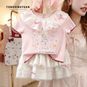 Tongxingyuan Girls Summer Short Sleeve Printed T-Shirt With <b>Cake</b> Skirt Breathable Baby Doll <b>Collar</b> Dress - Product Image 3