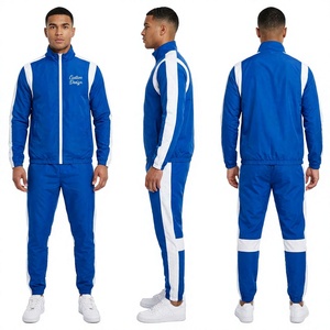 Survêtement pour homme bleu et blanc à blocs de couleur, manches longues, fermeture éclair, col montant, coupe sportive, polyester, pour l'automne - Product Image 1