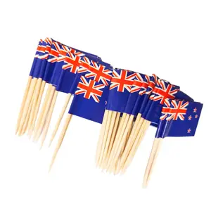 Bendera tusuk gigi Cocktail Kayu kustom kesehatan pesta makanan poliester bendera Selandia Baru bendera tusuk gigi untuk dekorasi