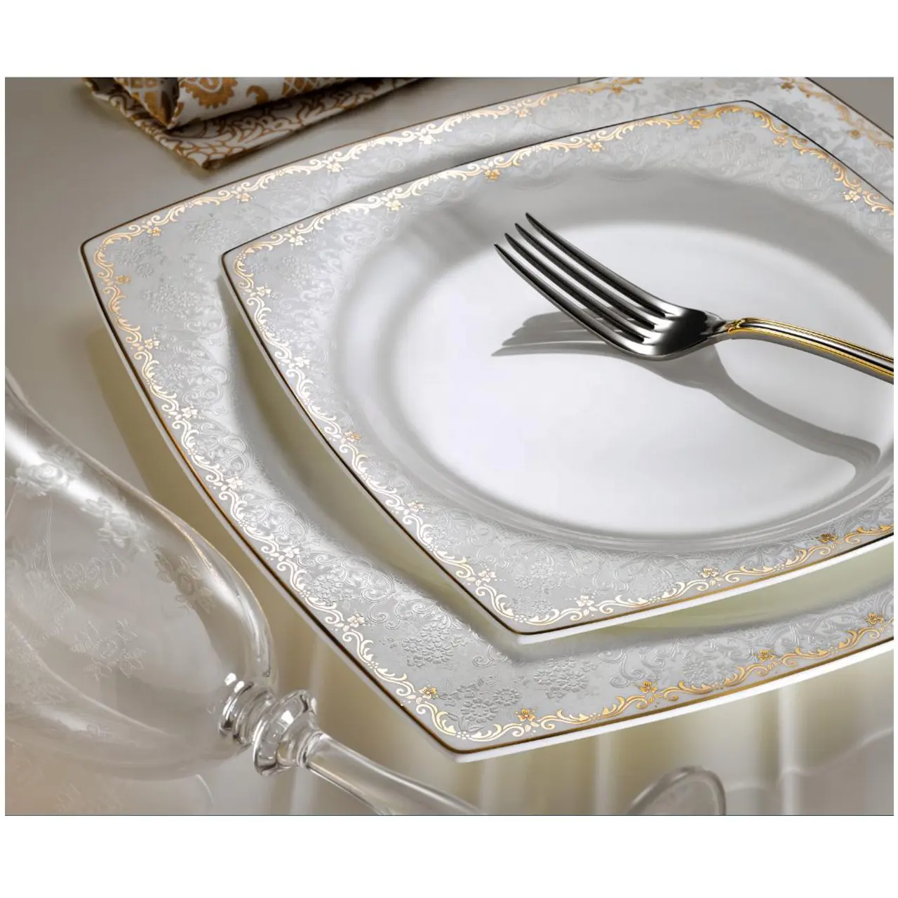 new royal gold decal fine bone china dinner set porcelain dinnerware hotel ceramic tableware dish se