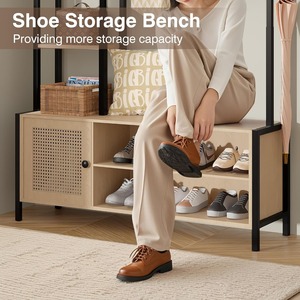 Usine multi-fonctionnel Hall arbre <span class=keywords><strong>banc</strong></span> stockage de chaussures et 9 crochets entrée <span class=keywords><strong>porte</strong></span>-<span class=keywords><strong>manteau</strong></span> tissé à la main rotin <span class=keywords><strong>porte</strong></span> armoire à chaussures - Product Image 3