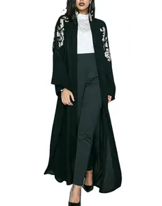Summer new black women floral embroidered detail abaya for sale casual long muslim robe ST081118