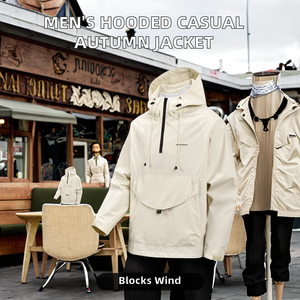 Blouson universitaire décontracté pour homme, col montant, 100 % polyester tissé 240 g, fermeture éclair, logo frontal, idéal pour l'automne - Product Image 2