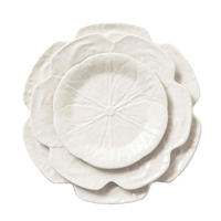 Ensemble d'assiettes de service en céramique à bordure en relief en forme de feuille de lotus, assiette blanche créative pour fruits et accompagnements, assiette plate décorative vintage