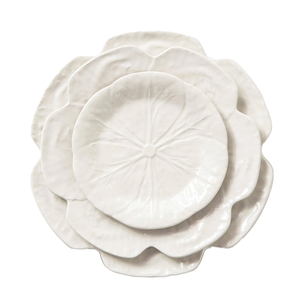 Set di Piatti da Portata in <span class=keywords><strong>Ceramica</strong></span> con Bordo a Foglia di Loto in Rilievo, Piatto Bianco Creativo per Frutta e Contorni, Piatto Piatto Decorativo Vintage - Product Image 1