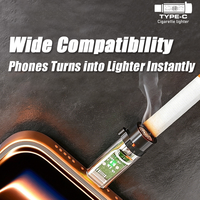 Briquet électrique USB-C, Plug and Play, sans huile, sans gaz, rechargeable par bobine chauffante pour mobiles, avec lumière LED, design transparent