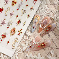 Autocollants pour ongles en forme de cœur d'ange doré métallique, style gothique rétro, pour la manucure DIY