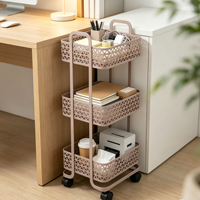 Chariot utilitaire roulant en métal à 3 niveaux avec paniers en maille creuse, organisateur mobile de rangement fin, écologique et moderne, pour épices, outils et cuisine