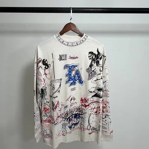 Coton de haute qualité sur la taille T-shirt hommes Streetwear Hop lettre Graffiti imprimé Saint <span class=keywords><strong>Michael</strong></span> T-Shirt à manches longues - Product Image 6