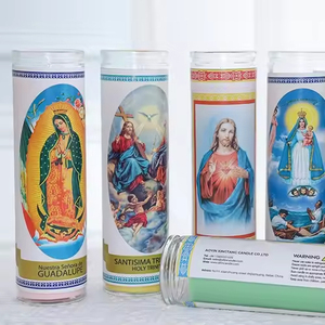 Bougies de prière religieuses personnalisées en verre, écologiques, assorties, pour la vente en gros, 7 jours, 8 pouces de haut, en forme de pilier - Product Image 1