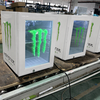 Kulkas Mini Display Monster untuk Minuman Energi Pintu Kaca dengan Logo LED Pendinginan Profesional Terlaris 2025 Pendingin Komersial