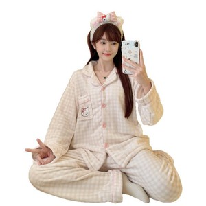 Cárdigan de Franela Térmica con Estampado de Dibujos Animados para Mujer, de Terciopelo Coral, Cuello Camisero, Manga Larga, Ropa de Dormir para <span class=keywords><strong>Invierno</strong></span> - Product Image 5